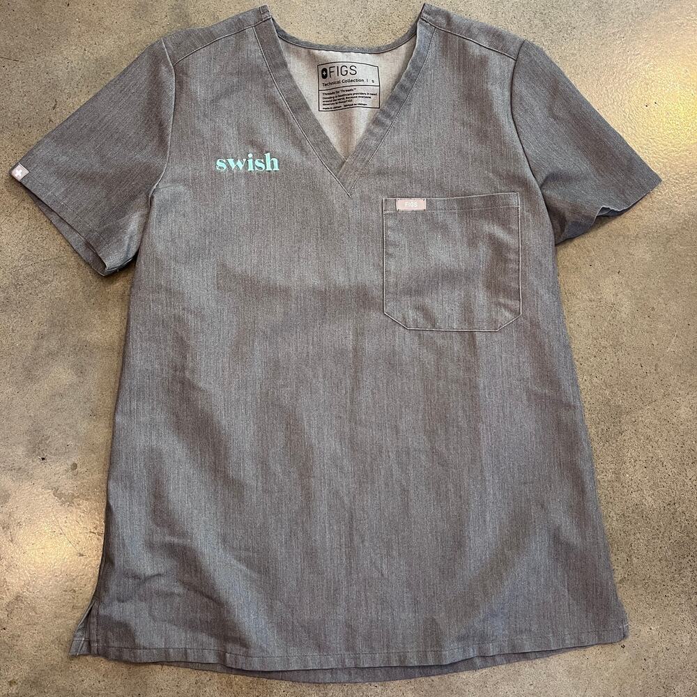 FIGS Gray Catarina Graphite Scrub top Swish Dental Uniform Womens small